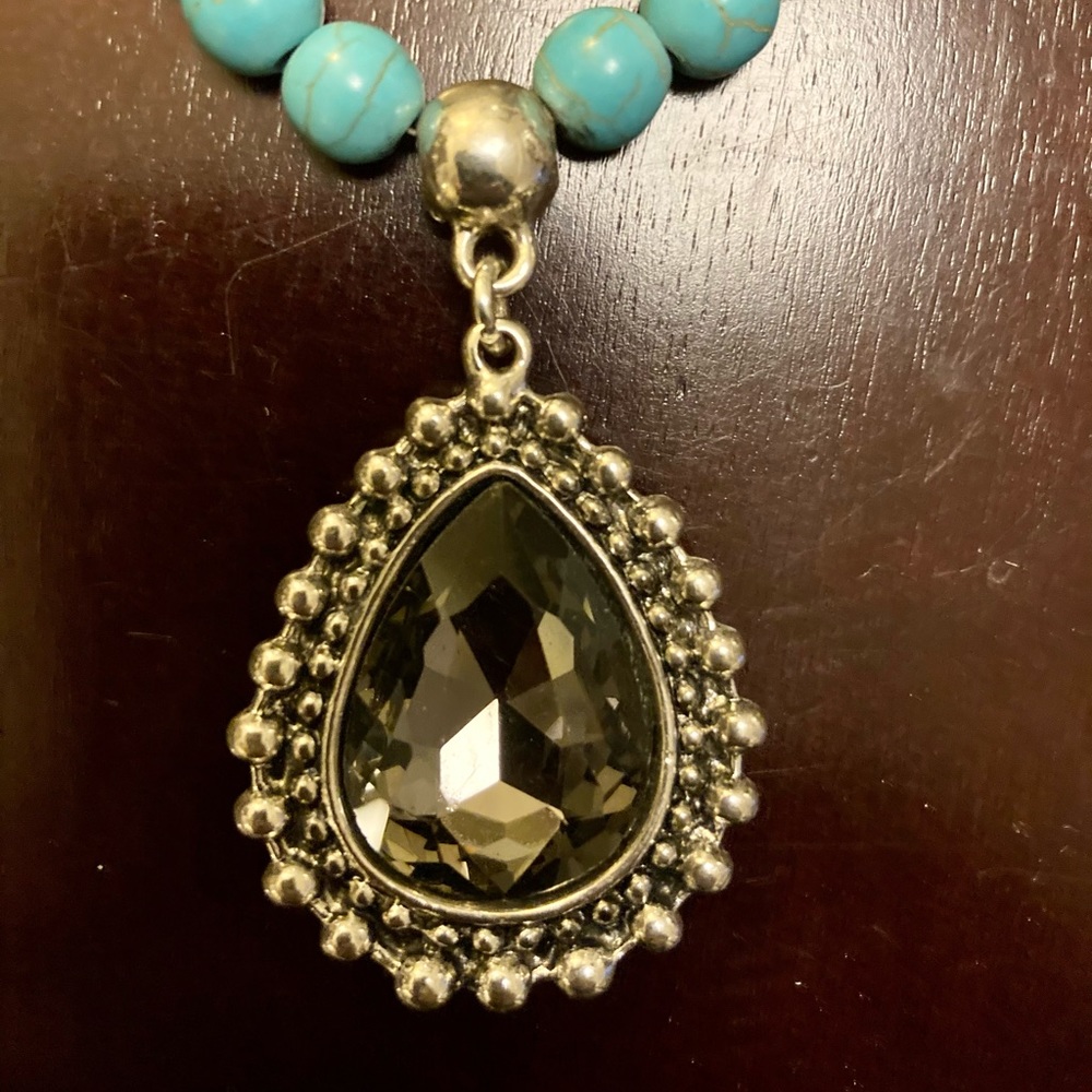 VINTAGE BOHO TURQUOISE & LARGE STONE NECKLACE ๐ง - Picture 2 of 7